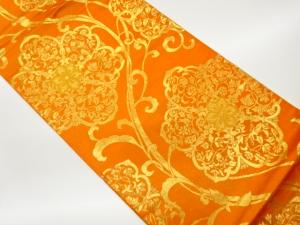 変わり華文に花唐草・鳥模様織出し丸帯